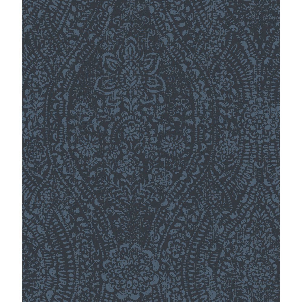 Photos - Wallpaper Roommates Ornate Ogee Peel and Stick  Blue/Black 