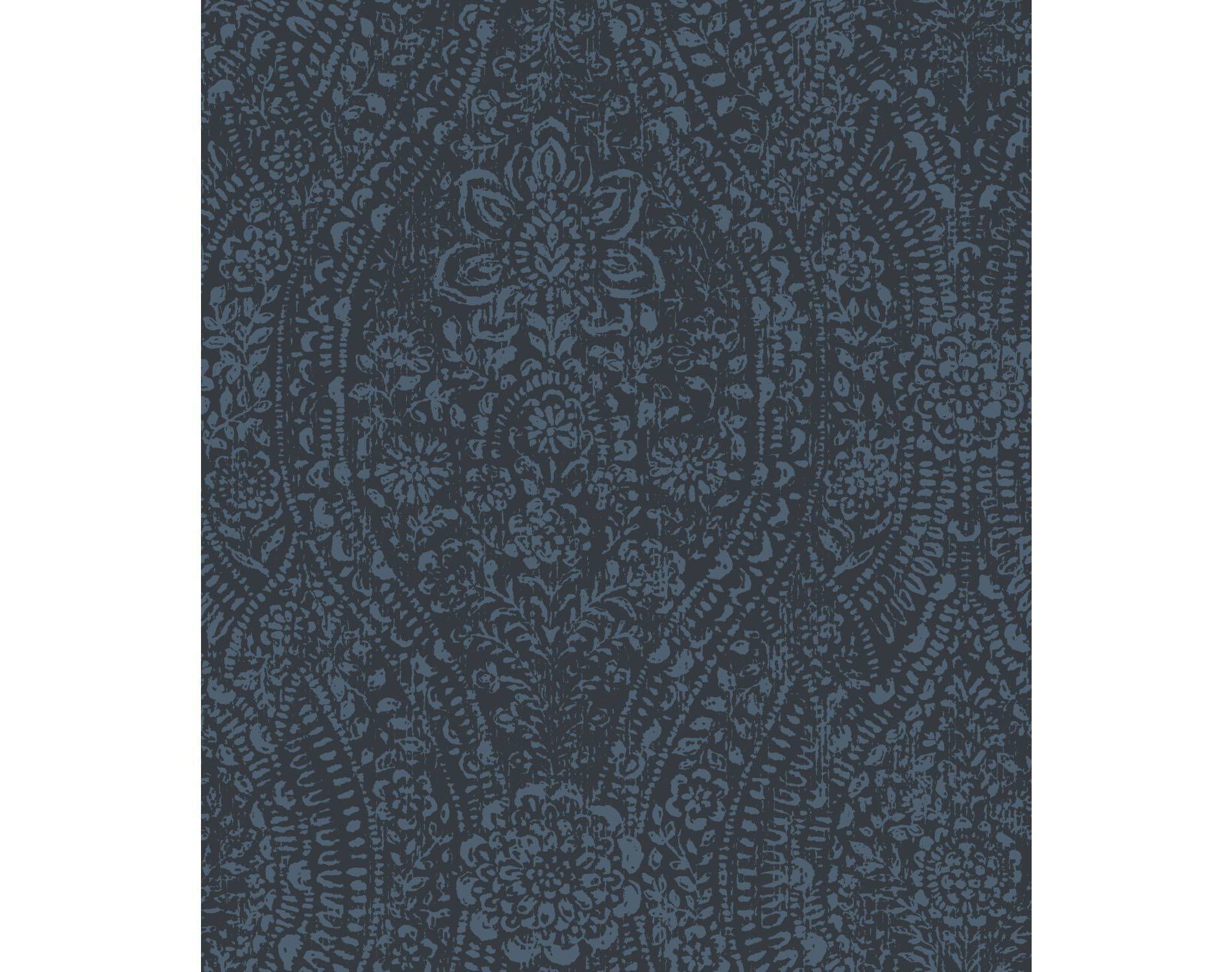 RoomMates Ornate Ogee Peel and Stick Wallpaper Blue/Black: Removable Vinyl, Self-Adhesive, Abstract Pattern, 28.2 Sq Ft Coverage