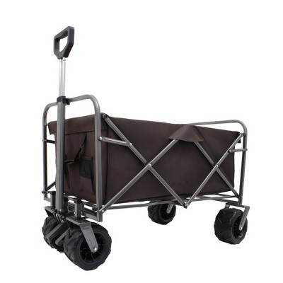 VisioGear Outdoor Serving Carts, Portable Folding Beach Wagons with Wheels, Collaspible Cart with Handle, Brown, 37.79"*24.41"*42.51"