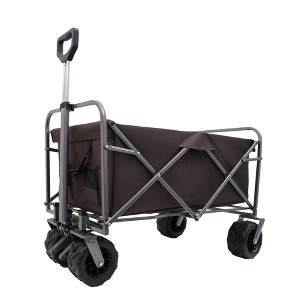 VisioGear Outdoor Serving Carts, Portable Folding Beach Wagons with Wheels, Collaspible Cart with Handle, Brown, 37.79"*24.41"*42.51" - 1 of 4