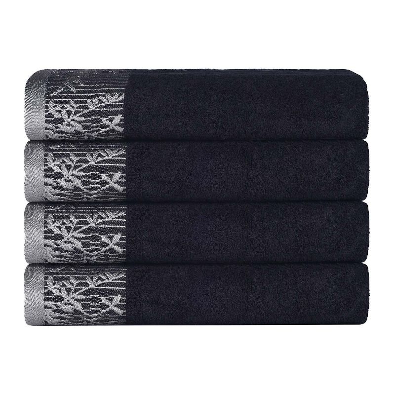 100% Cotton Medium Weight Floral Border Bath Towels (Set of 4) by Blue Nile Mills, 1 of 8