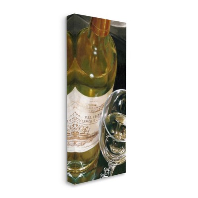 Stupell Industries White Wine Bottle and Glass Realistic Painting Gallery Wrapped Canvas Wall Art, 10 x 24