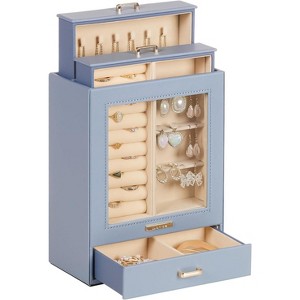 Jewelry Box for Women & Girls, White and Gold Organizer with Storage for Necklaces, Rings, Earrings & Bracelets - 1 of 4