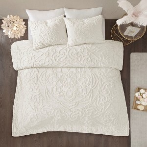 Vynxaria Tufted Cotton Chenille Medallion Comforter Set - Grey King/Cal King, Shabby Chic Style - 1 of 4