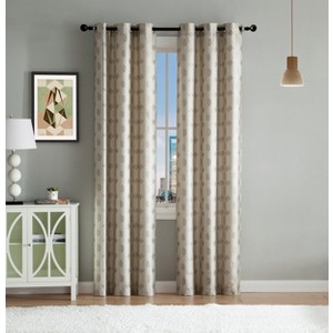 Kate Aurora Contemporary Living 2 Pack Semi Sheer Geometric Grommet Top Curtain Panels - 1 of 3