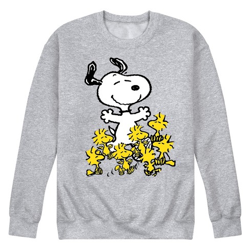 Men s Peanuts Snoopy And Woodstock Dance Party Graphic Fleece Sweatshirt Snoopy And Woodstock Dance Party Athletic Heather X large Target