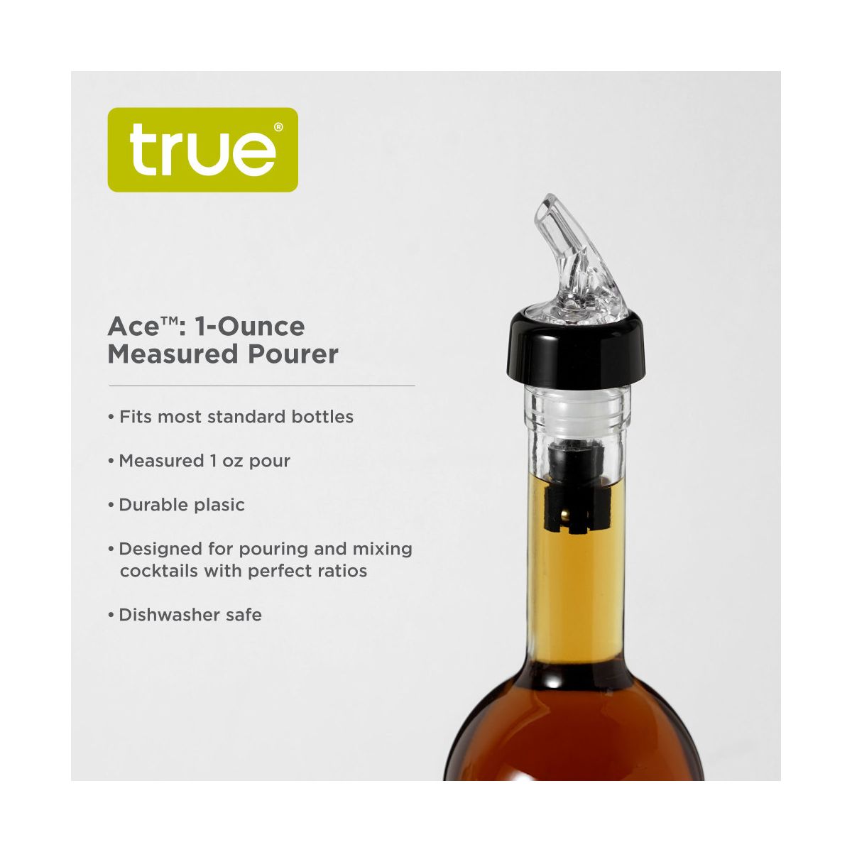 True Ace Measured Liquor Pour Spout, 1 Ounce Pourer, Fits Standard Liquor Bottles, Bar & Cocktail Accessories, Plastic, Set of 1 - thumbnail 2