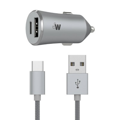 Photo 1 of Just Wireless 3.4A/17W 2-Port USB-C  QC3.0 Car Charger with 6ft Braided Type-C to USB Cable -Slate