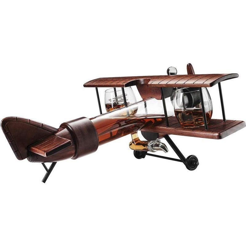 The Wine Savant Airplane Design Whiskey & Wine Decanter Set Includes 2 Airplane Design Drinking Glasses, Unique Home Bar Decor - 1000 ml, 1 of 5