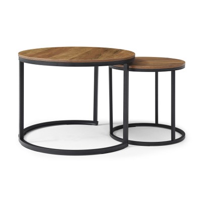 Set of 2 Coffee Table Nesting Side Round End Table Top Sturdy Metal Frame Desk Centerpiece Living Room Apartment Modern Industrial Simple Nightstand
