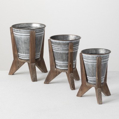 Sullivans Set of 3 Planter Vase On Stand 6.75"H7.25"H & 8.25"H Silver