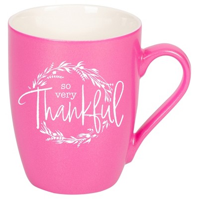 Elanze Designs So Very Thankful Wreath Princess Pink 10 ounce New Bone China Coffee Cup Mug