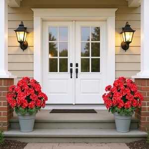 2PCS Artificial Lavender Begonia Ball Trees, 23" UV Evergreen Shrubs Plants with Ground Spike Fake Plants for Front Porch Garden - 1 of 4