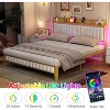 King Size Upholstered Bed Frame with Charging Station and LED Lights, Platform Bed with Storage Headboard, No Box Spring Needed, Noiseless, Gold - 3 of 4