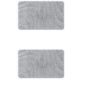 Unique Bargains Microfiber Bathroom Floor Geometry Absorbent Non-Slip Washable Mats 2 Pcs - 1 of 4