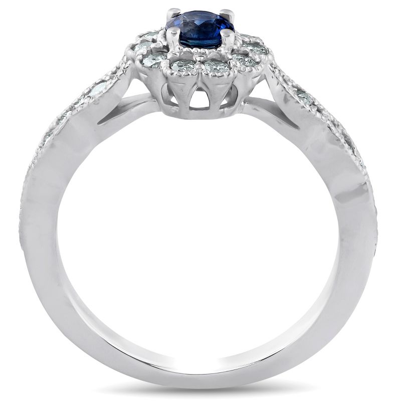 Pompeii3 5/8 ct Blue Sapphire Halo Vintage Diamond Engagement Ring 14k White Gold, 3 of 5