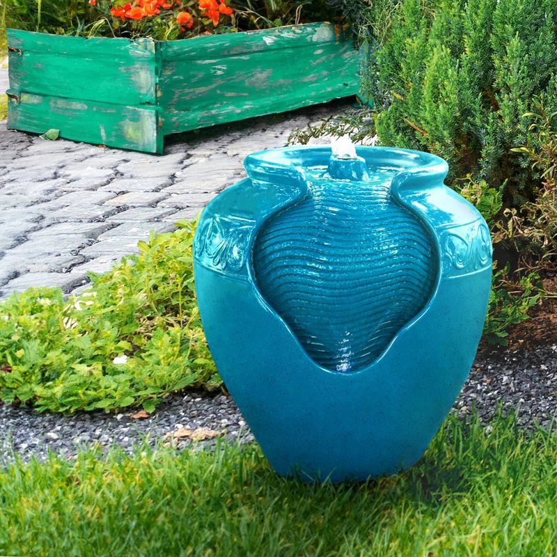 16.93&#34; Glazed Pot Outdoor Floor Fountain with LED Lights - Teal - Teamson Home, 5 of 10