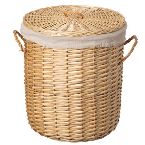 Wickerwise Round Willow Wicker Laundry Basket with Lid Side Handles & Removable Fabric Liner Natural Decorative Storage Hamper - 1 of 4