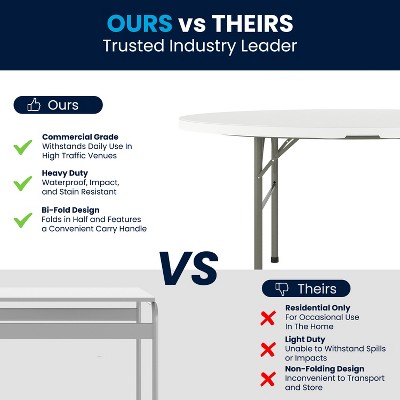 Granite White 60'' Round Bi-Fold Table with Metal Frame and Handle