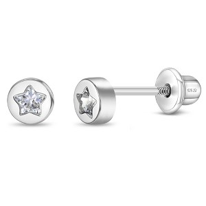 Girls' Bright Star Round Screw Back Sterling Silver Earrings - Clear -  In Season Jewelry - 1 of 2