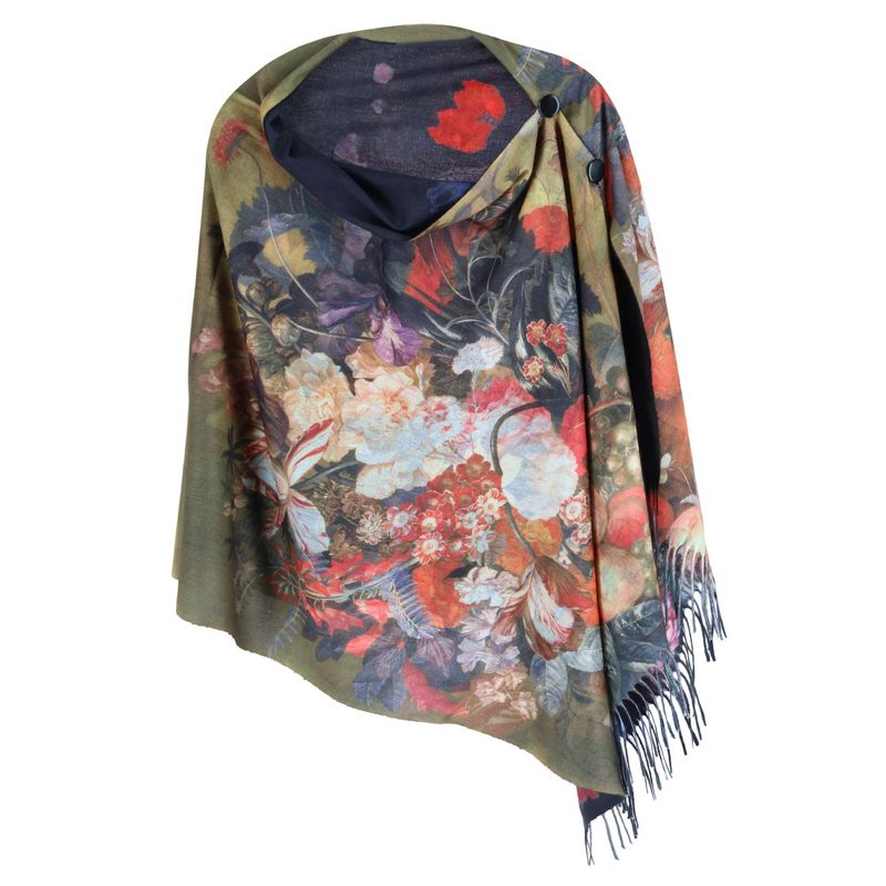 The Magic Scarf Company Women's Reversible Sueded Floral Art Print Button Shawl, 2 of 7
