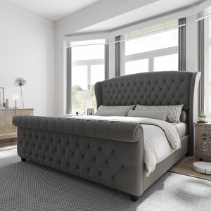 AMERLIFE Platform Bed Frame, Velvet Upholstered Bed with Deep Button Tufted - 1 of 4
