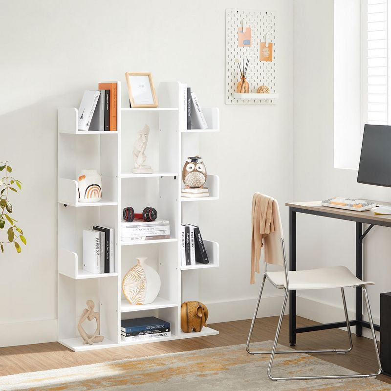 VASAGLE Bookshelf, Tree-Shaped Bookcase with 13 Storage Shelves, Rounded Corners, 9.8¡±D x 33.9¡±W x 55.1¡±H, White, 1 of 7