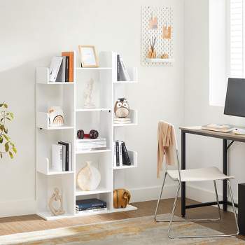 VASAGLE Bookshelf, Tree-Shaped Bookcase with 13 Storage Shelves, Rounded Corners, 9.8¡±D x 33.9¡±W x 55.1¡±H, White
