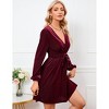 Women's Velvet Dress Wrap V Neck Smocked Pleated Waist Long Sleeve Casual Party Skater Dresses - 4 of 4