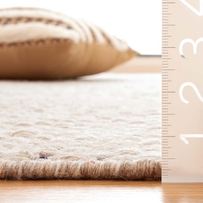 Beige Handmade Wool 4' x 6' Rectangular Rug
