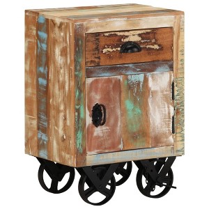 vidaXL Bedside Cabinet with Wheels 15.7"x11.8"x22.4" Solid Reclaimed Wood - 1 of 4