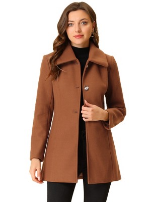 INSPIRE CHIC Women's Turn Down Collar A-Line Single-Breasted Winter Overcoat with Pockets