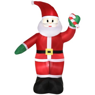 Outsunny 8ft Christmas Inflatables Outdoor Decorations Santa Claus Holds Candy Cane with Furry Beard, Blow-Up LED Yard Christmas Decor for Party