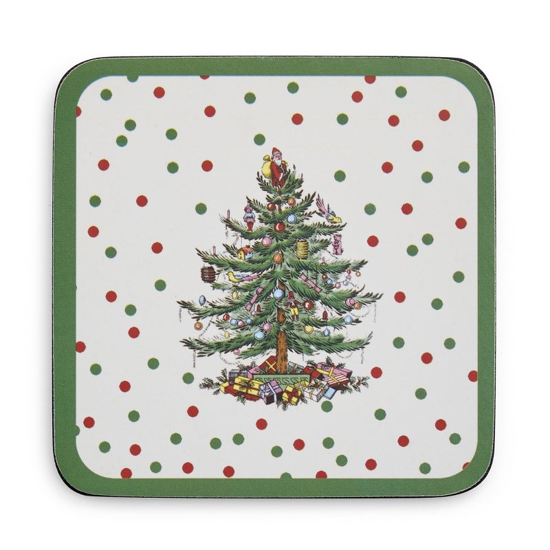 Pimpernel Christmas Tree Polka Dot Coasters, Set of 6, Cork Backed Board Heat and Stain Resistant, Drinks Coaster for Tabletop Protection, 2 of 8