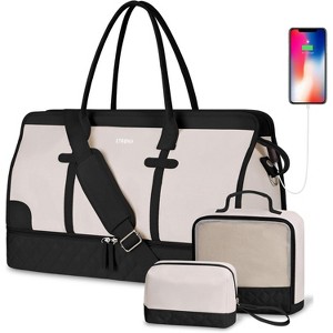 3-Piece Weekender Duffle Bag Set for Women with Shoe Compartment & Wet Pocket, Large Travel Carry-On Tote with Toiletry Bag - 1 of 4