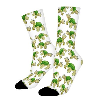 Green Turtle Women Printed Crew Socks Funny Funky Socks Soft Polyester Novelty Gifts for Artists Men