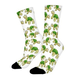 Green Turtle Women Printed Crew Socks Funny Funky Socks Soft Polyester Novelty Gifts for Artists Men - 1 of 4