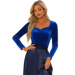 Allegra K Women's Velvet Sweetheart Neck Elegant Long Sleeves Blouses - 1 of 4