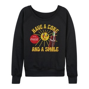 Women's - Coca-cola - Have A Coke And A Smile Lightweight French Terry Wide Neck Long Sleeve Shirt - 1 of 4
