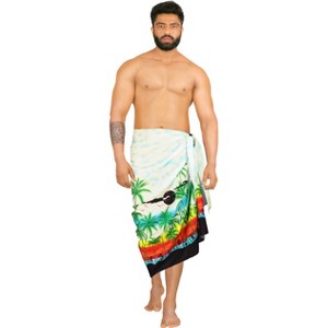 LA LEELA Men's Sarong Wrap Swim Beach Cover Ups One Size White Beach Island - 1 of 4