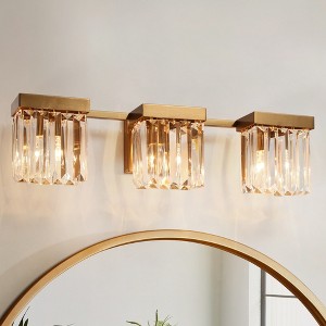 LNC Labradorite Polished Gold Bathroom Vanity Light with Crystal Glass Square Design, Luxury and Glam, 1-Light, 3-Light, 4-Light - 1 of 4
