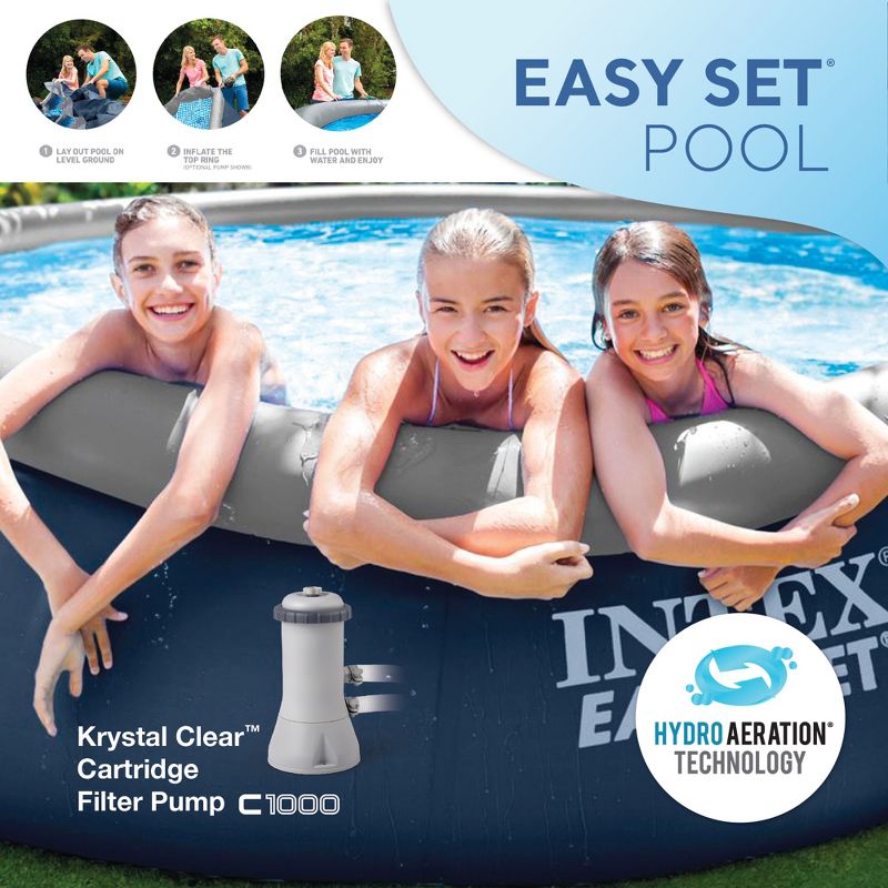 Intex Easy Set 15' x 42" Round Inflatable Outdoor Above Ground Swimming Pool Set with 1000 GPH Filter Pump, Ladder, Ground Cloth, and Pool Cover, 4 of 7