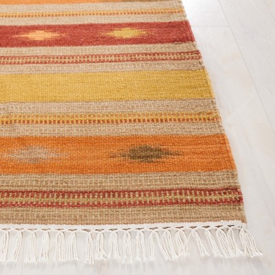 Handmade Red and Beige Geometric Wool Square Area Rug