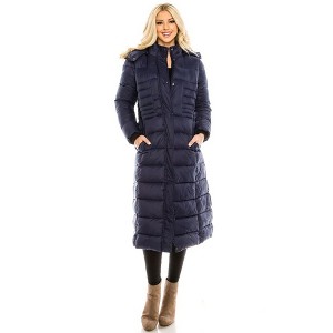 Haute Edition Women's Maxi Length Quilted Puffer with Fur Lined Hood - 1 of 3