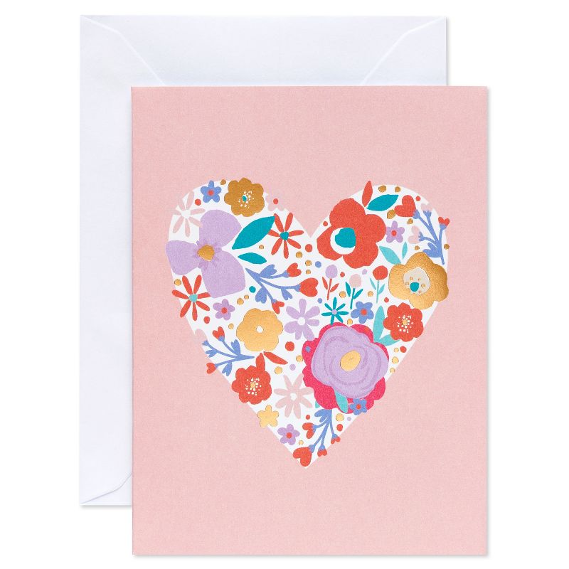 10ct Blank Note Cards Floral Heart, 1 of 8