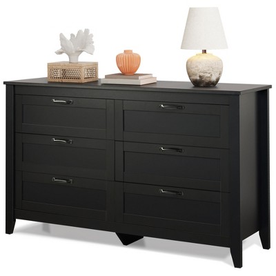6-Drawer Dresser, Large Storage Cabinet for Bedroom, Living Room, Entryway, Retro Wood Chest of Drawers with Metal Handles & Anti-Tip Design, 54-Inch