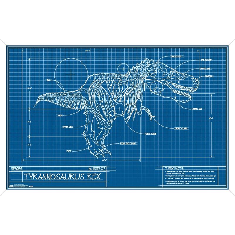 Trends International T-Rex - Blueprint Illustration Framed Wall Poster Prints, 1 of 7