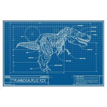 Trends International T-Rex - Blueprint Illustration Framed Wall Poster Prints