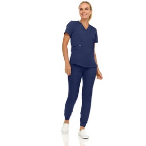 MediChic Scrubs for Women's V-Neck Scrub Set with Six Pocket Cargo Jogger Pants with 4-Way Stretch - 1 of 4