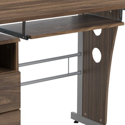 Rustic Walnut Executive Desk with Drawer and Keyboard Tray